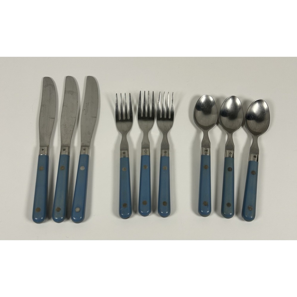 Washington Forge Mardi Gras 9 Piece Flatware Set Sky Blue Fork Knife Spoon